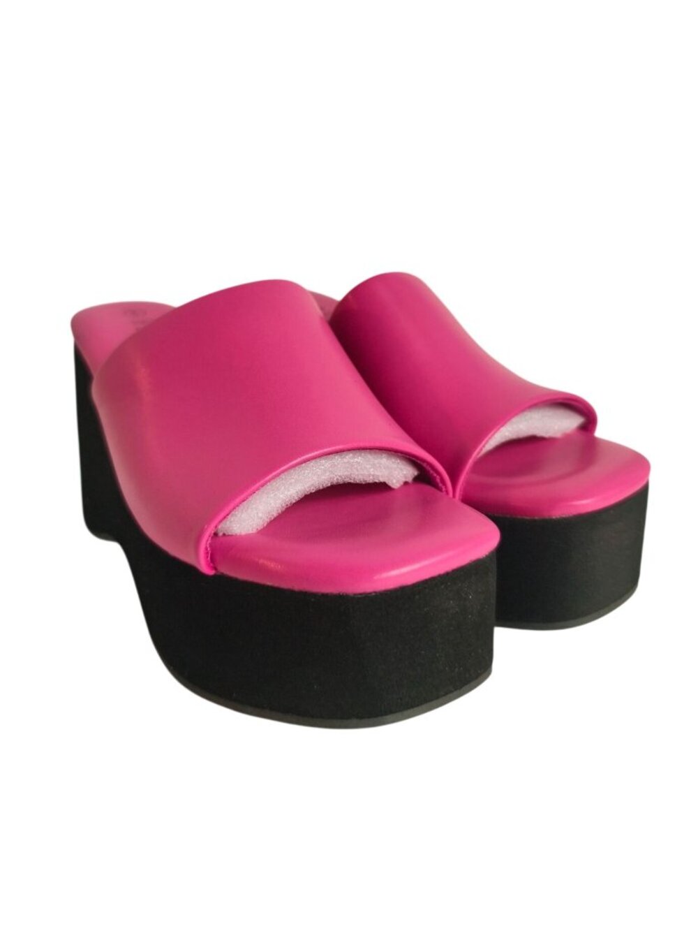 Rouge Womens 6 Platform Slip-On Sandals PInk Wedge Slides Comfy Square Open Toe